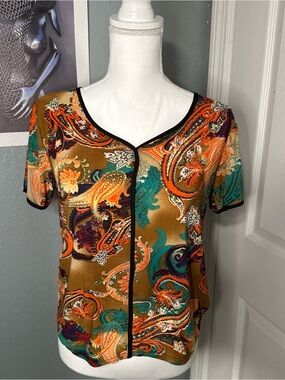 Paris Pink Womens Multicolor Paisley Top (L)